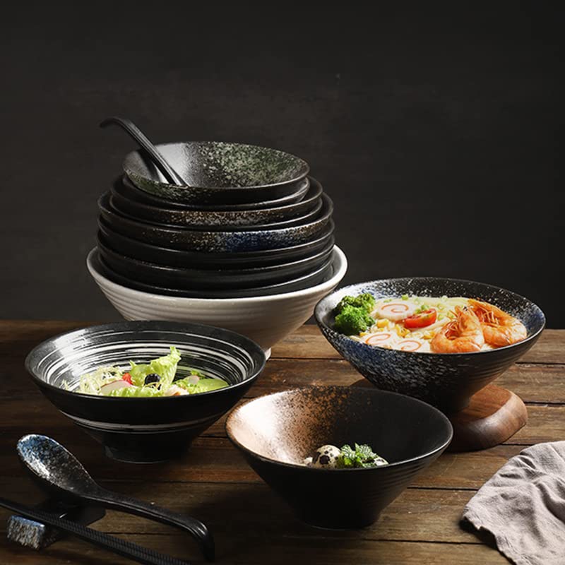Japanese Style Ceramic Ramen Bowl, Black Bamboo Hat Shape, Large Noodle Soup Rice Bowl, Commercial Tableware