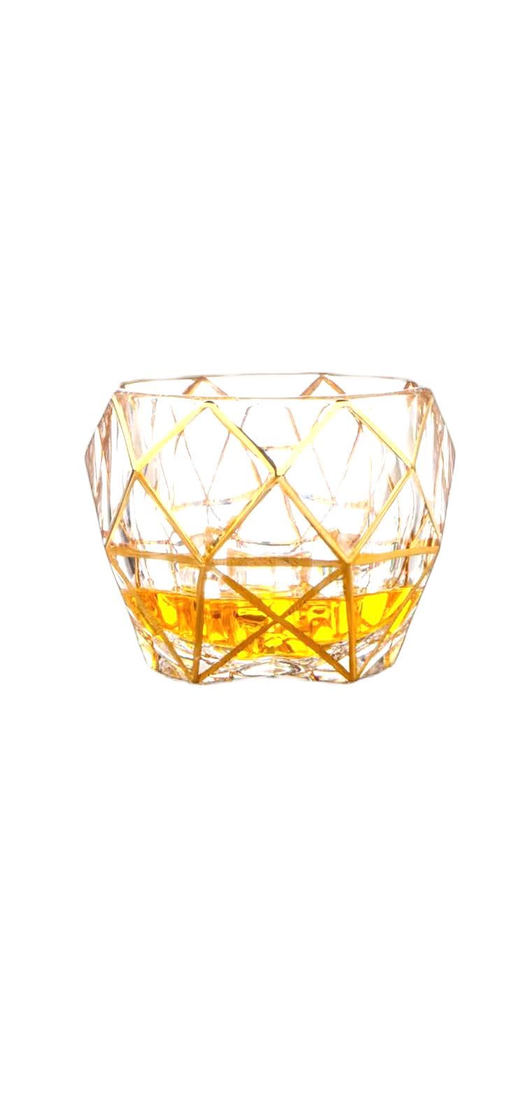 Crystal Whiskey Decanter Set with 4 Tumblers, Gold Geometric Line Design, Clear Glass Barware for Whisky, Beer and Cocktails