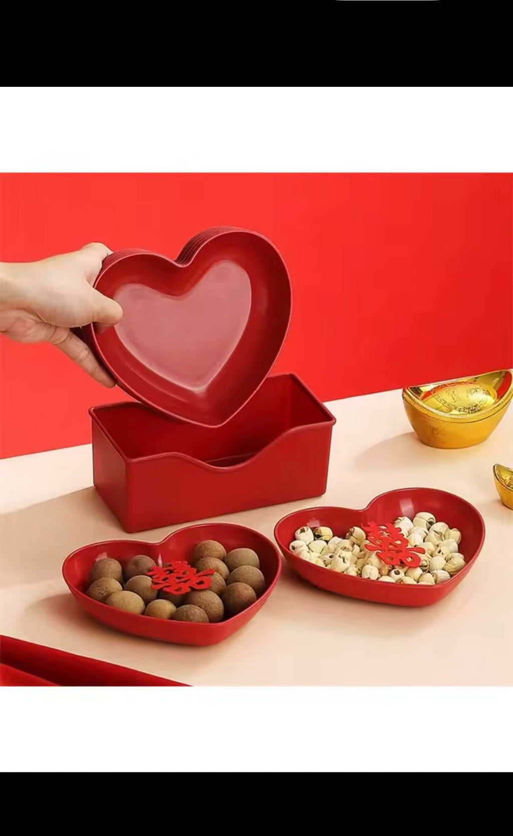 Heart Shaped Dinner Plate Set, Red and Pink, Plastic, 20 Pieces, Fruit Snacks Serving Plates with Storage Box, Party Theme Tableware