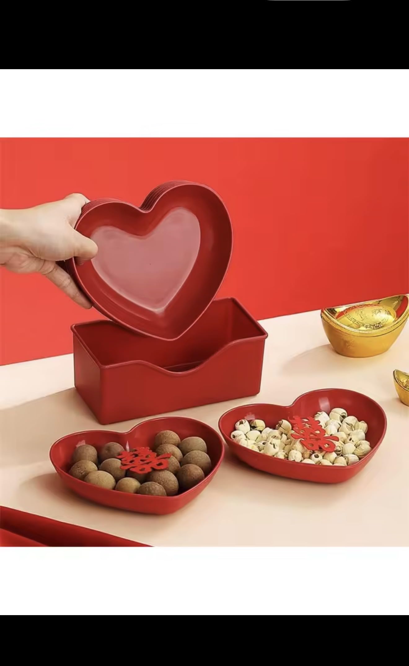 Heart Shaped Dinner Plate Set, Red and Pink, Plastic, 20 Pieces, Fruit Snacks Serving Plates with Storage Box, Party Theme Tableware