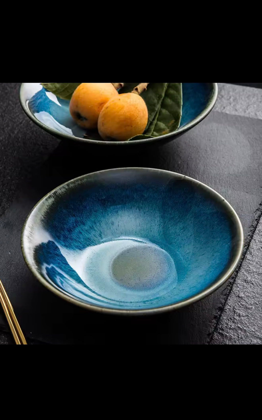 Japanese Ceramic Kiln Glazed Bowl, Blue Gradient Soup Bowl, Handcrafted Stoneware Serving Dish
