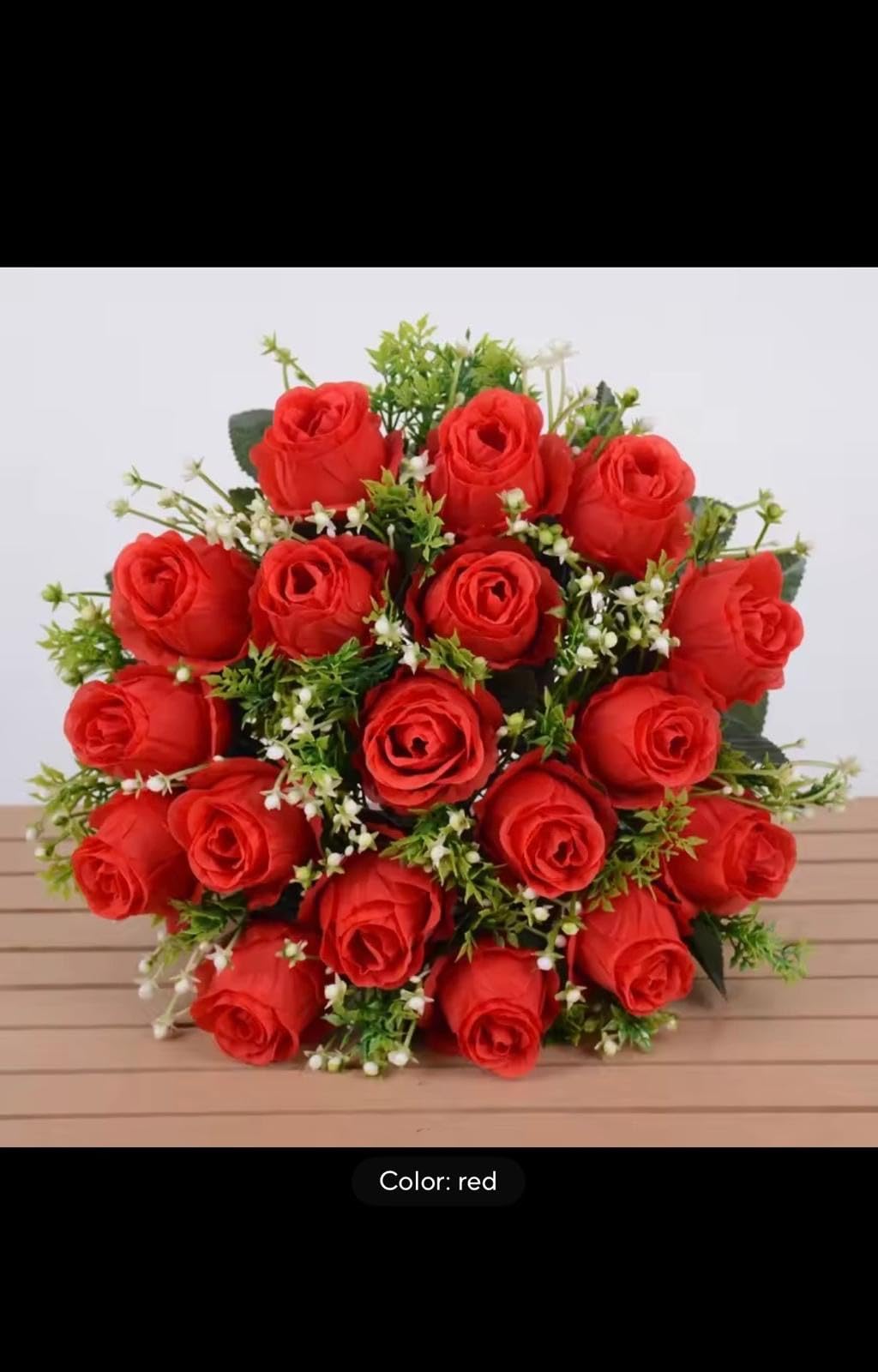 Artificial Rose Bouquet, Red Silk Roses with Baby's Breath, 18 Heads Wedding Bridal Flowers, Home Decor