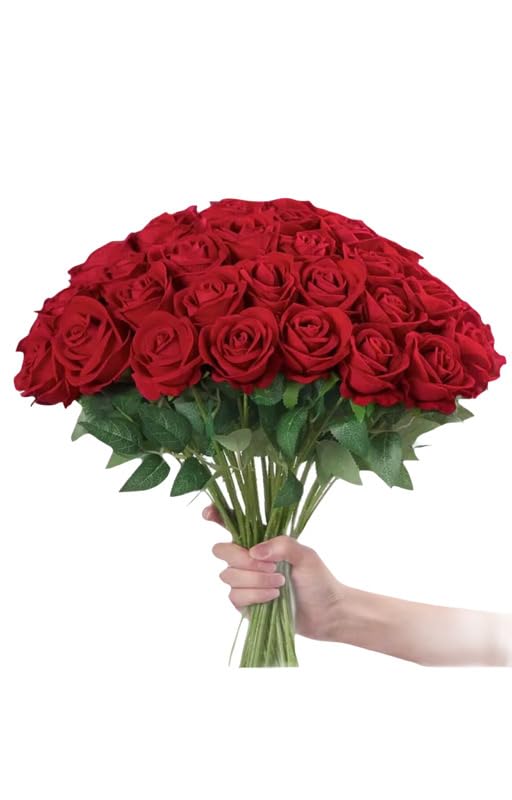 Artificial Red Roses, Realistic Fake Flowers for Wedding Dining Table Home Decoration, 20 Pieces, 51cm Length