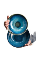 Japanese Ceramic Kiln Glazed Bowl, Blue Gradient Soup Bowl, Handcrafted Stoneware Serving Dish