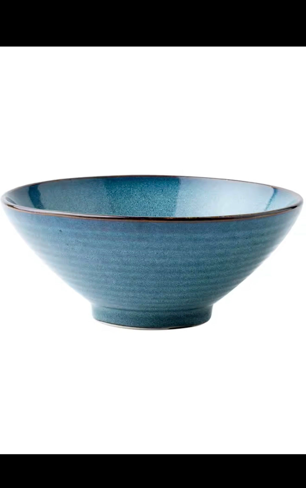 Creative Thread Ceramic Ramen Bowl, Blue Gradient, 8 Inch, Retro Bamboo Hat Style, Large Soup Bowl for Household and Commercial Use