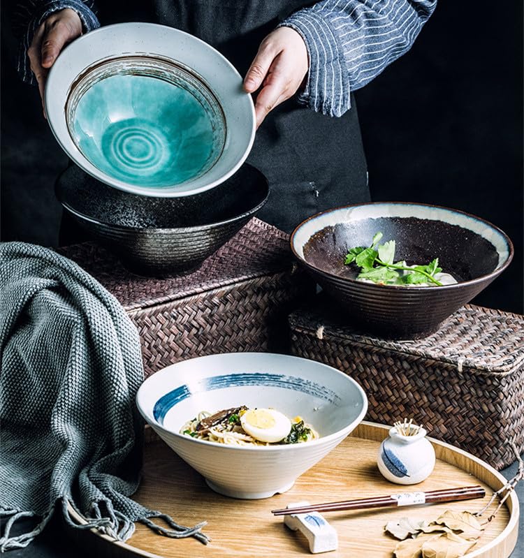 Japanese Ceramic Large Conical Ramen Noodle Bowl, Modern Soup Bowl Set for Parties, Wholesale Tableware with Creative Design