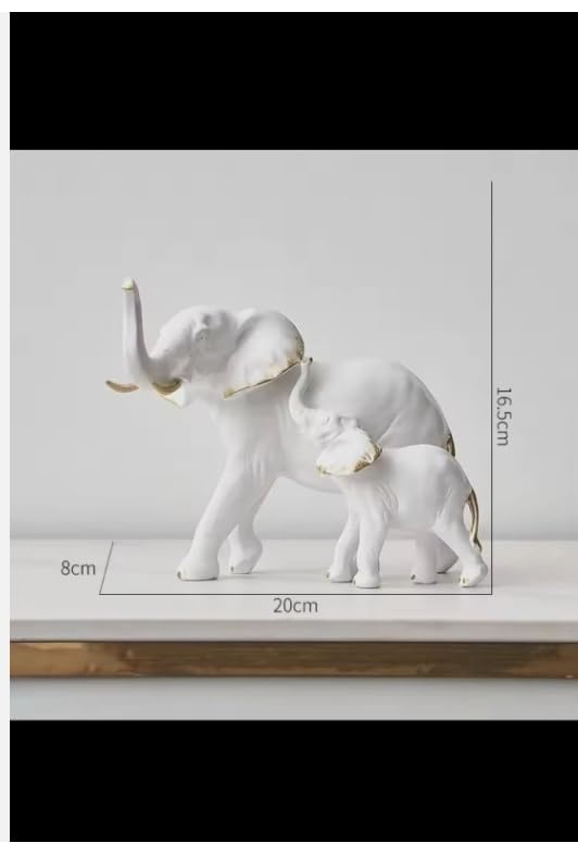 Elegant White and Gold Resin Elephant Family Figurines, Modern Home Decor Sculptures, Decorative Animal Statues Set of 3