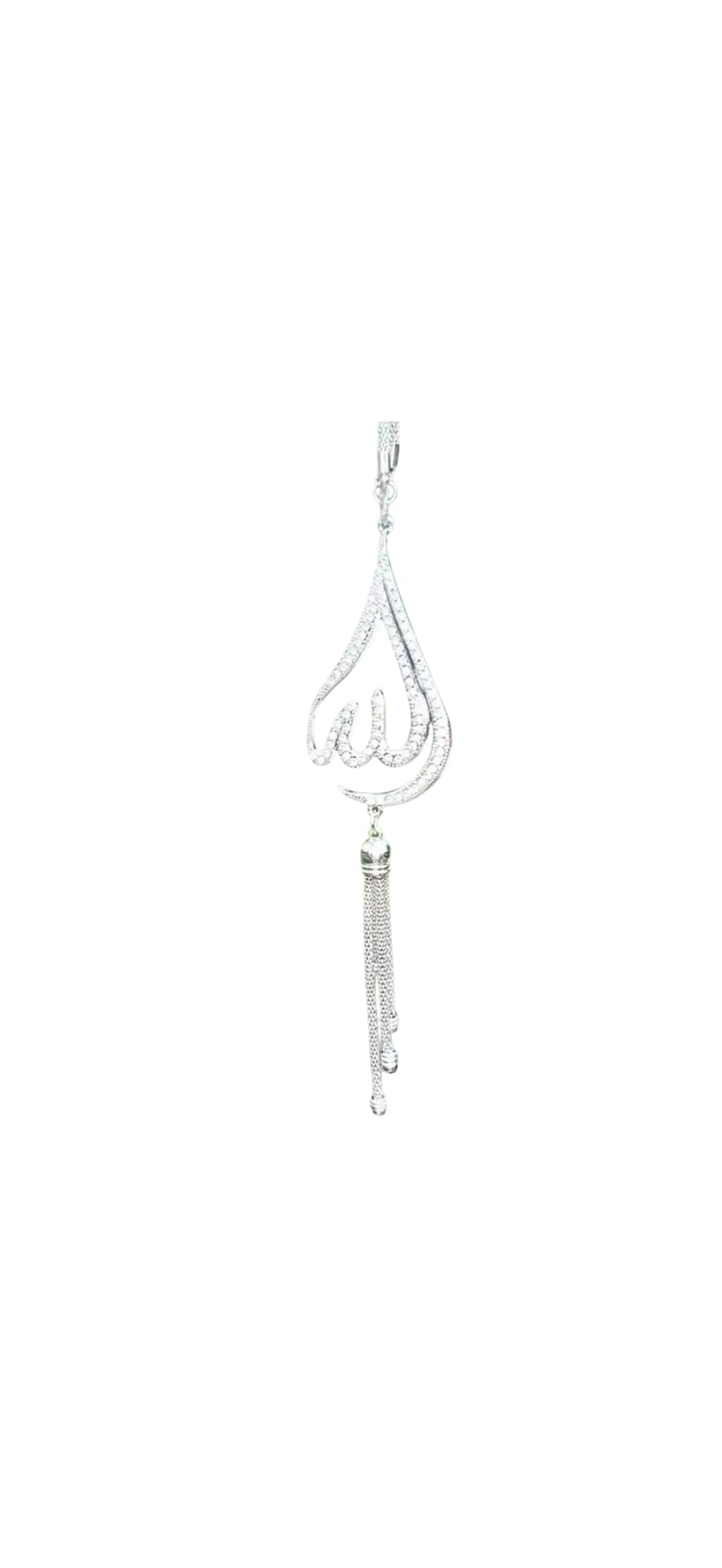 Islamic Gold-Plated Allah Name Car Mirror Hanging Pendant, Crystal Rhinestone Water Drop Design with Tassel, Religious Car Decoration