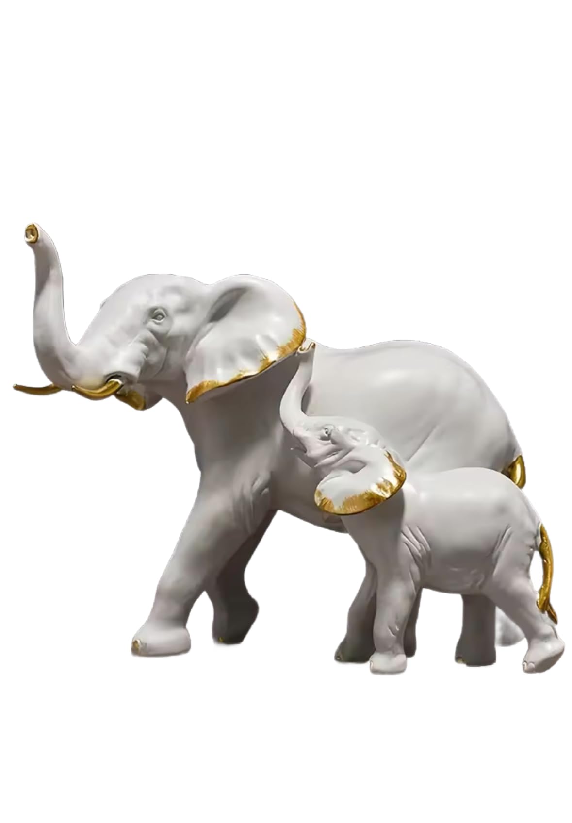 Elegant White and Gold Resin Elephant Family Figurines, Modern Home Decor Sculptures, Decorative Animal Statues Set of 3