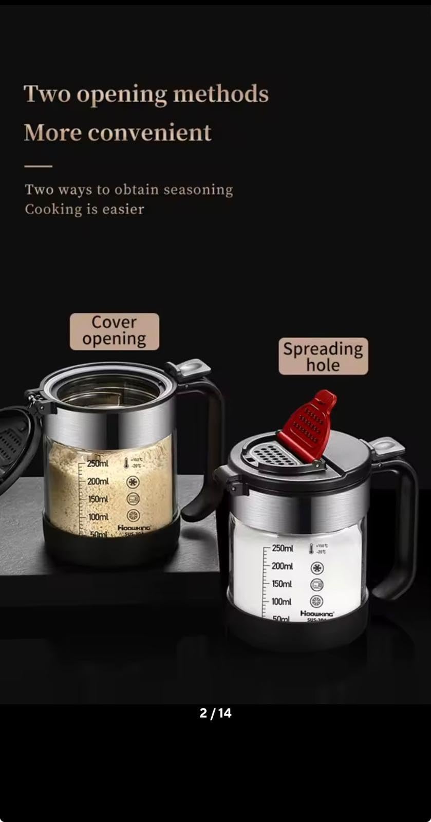Haoukno Glass Seasoning Jar Set with Measurement Markings, Stainless Steel Flip Lid, Kitchen Spice Storage Containers with Handle, 250ml and 350ml