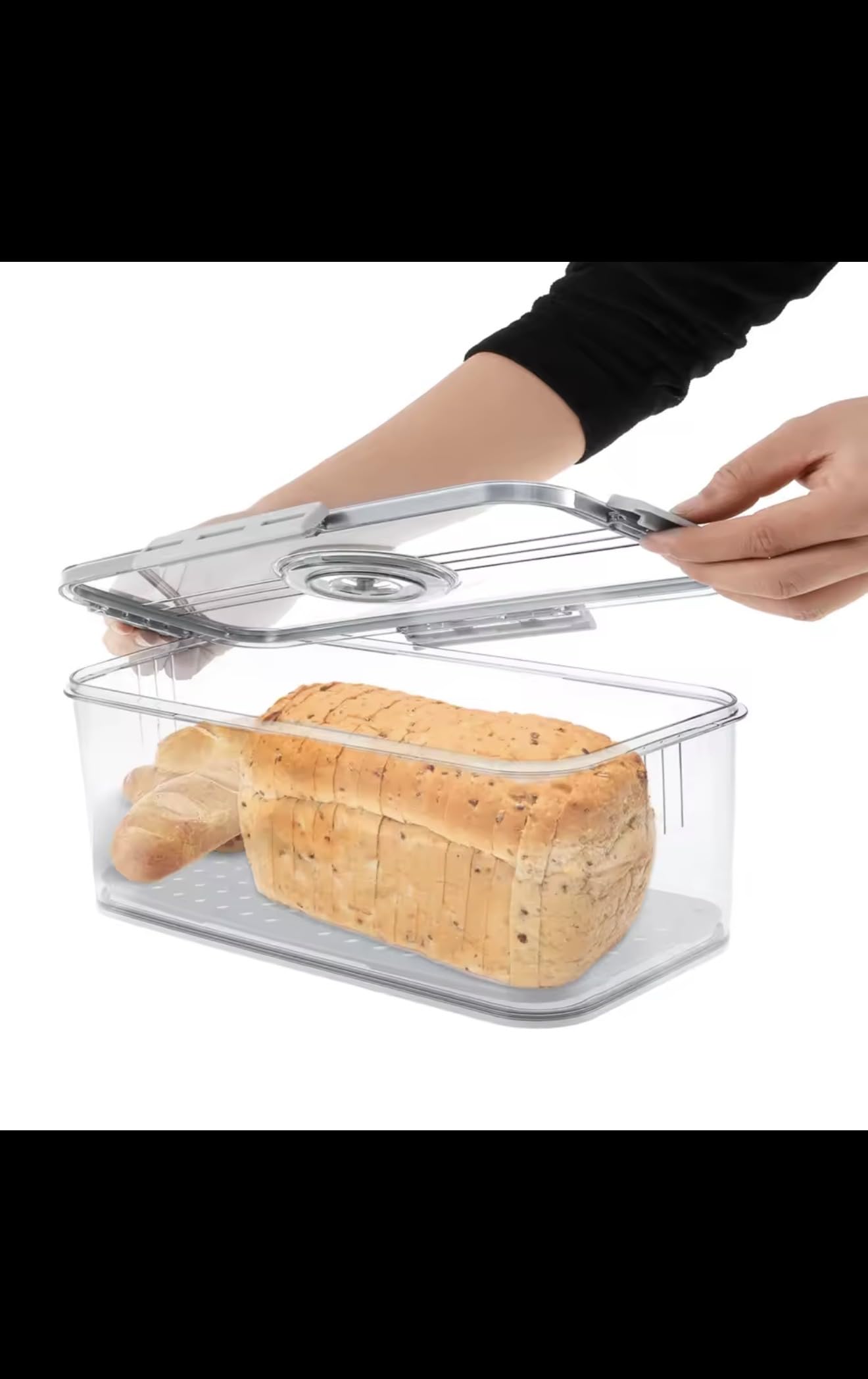 Bread Storage Container with Time Recording Dial, Airtight Bread Box with Drain Board and Air Valve, Clear Kitchen Food Preservation Organizer