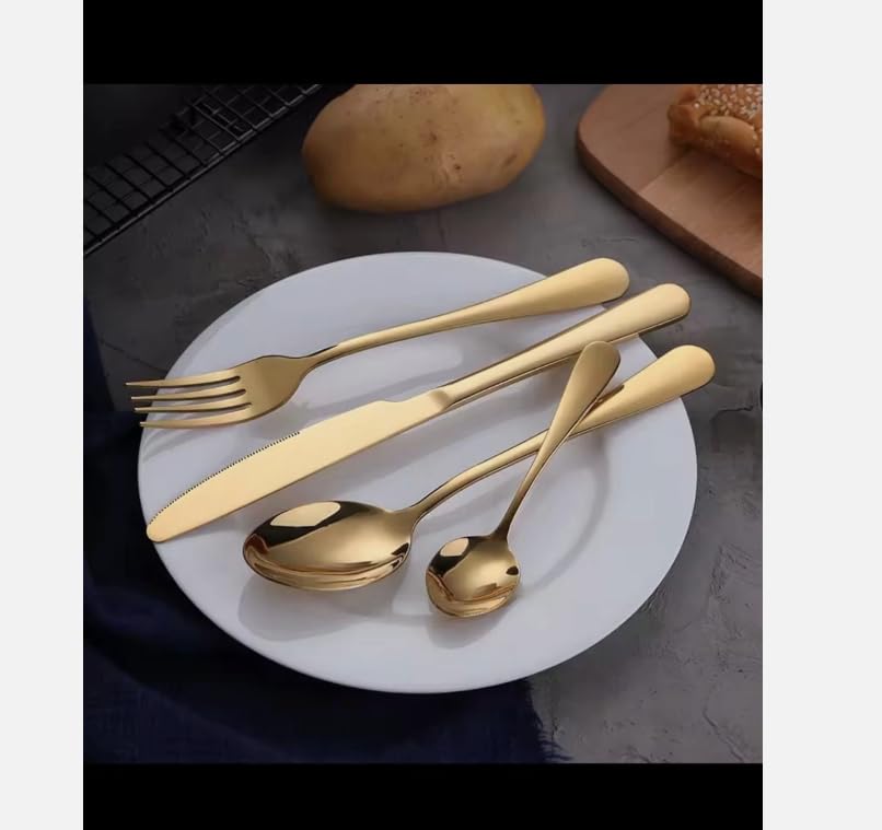 Luxury 24-Piece Gold Plated Cutlery Set, Stainless Steel Flatware Service for 6, Premium Dinnerware with Storage Case