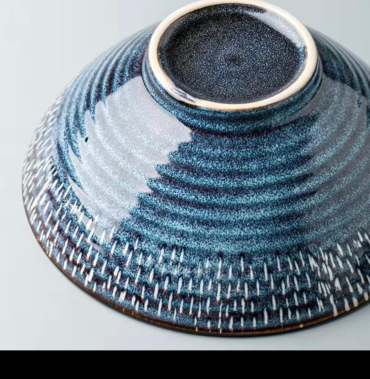 Japanese Kiln Deep Blue Ceramic Ramen Bowl, 20.3 cm Diameter, Speckled Texture, Smooth Glaze, Traditional Japanese Style, Dishwasher Safe, 1000ml Capacity