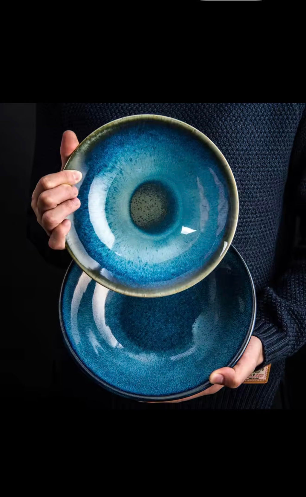 Japanese Ceramic Kiln Glazed Bowl, Blue Gradient Soup Bowl, Handcrafted Stoneware Serving Dish
