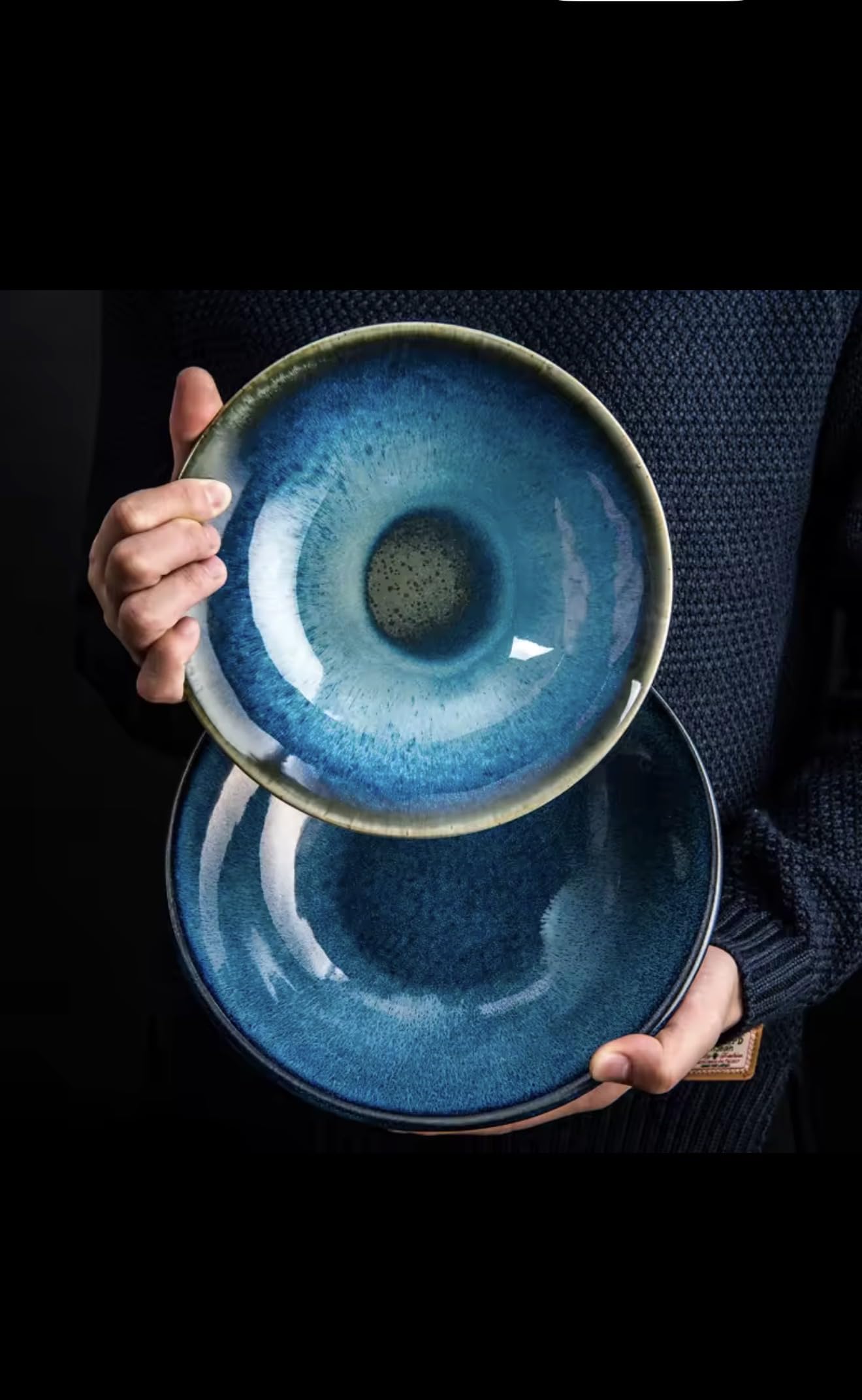 Japanese Ceramic Kiln Glazed Bowl, Blue Gradient Soup Bowl, Handcrafted Stoneware Serving Dish
