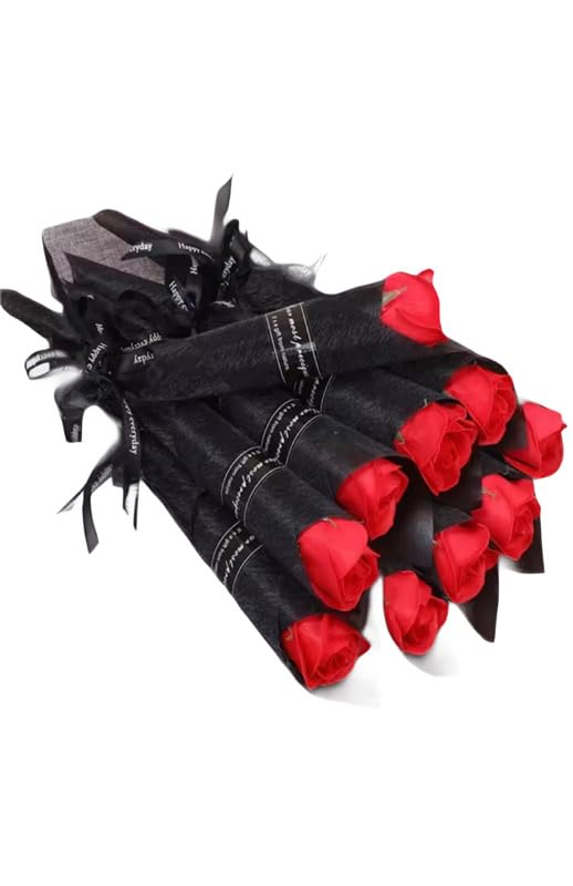 Artificial Rose Flower Soap Bouquet, Red and Black, Wedding Decoration, 10 Pieces
