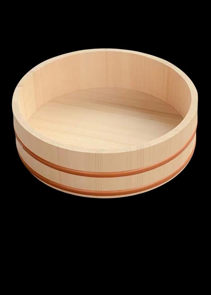Japanese Wooden Sushi Rice Mixing Tub, Hangiri Sushi Oke Bowl, Round Bibimbap Bucket