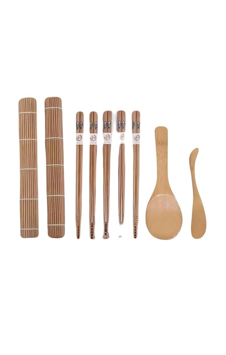 Bamboo Sushi Making Kit, 9-Piece DIY Set with Rolling Mats, Chopsticks, Rice Paddle and Spreader