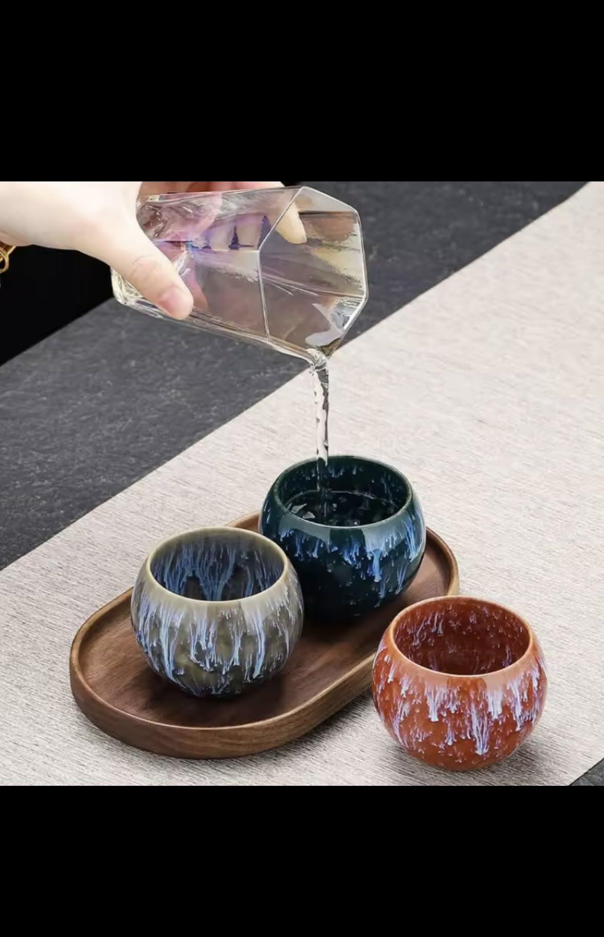 Artisanal Japanese Ceramic Tea Cups Set, Kiln-Transmutation Glazed, Multi-Color Porcelain, Traditional Gongfu Style, Decorative Drip Pattern, Gift Box Package, 5-Piece Set