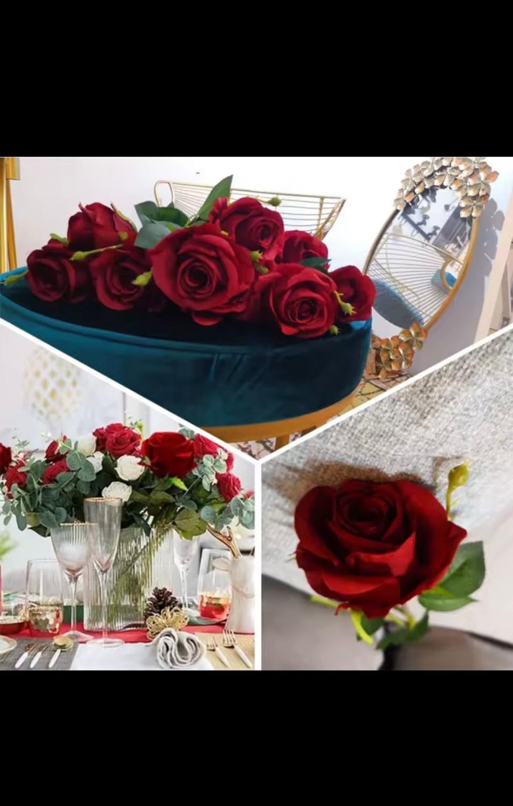Artificial Red Roses, Realistic Fake Flowers for Wedding Dining Table Home Decoration, 20 Pieces, 51cm Length