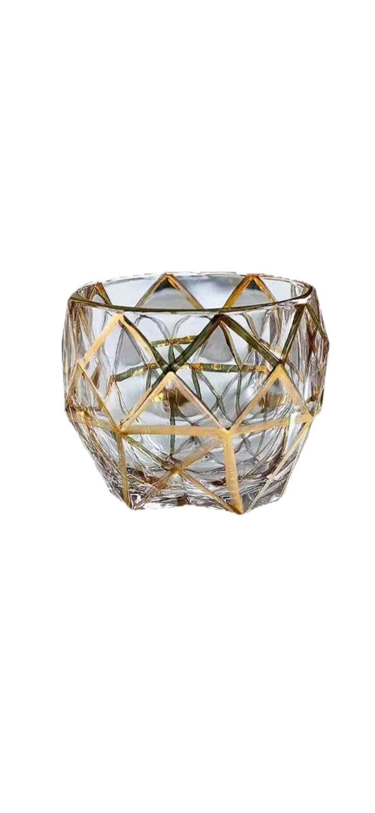 Crystal Whiskey Decanter Set with 4 Tumblers, Gold Geometric Line Design, Clear Glass Barware for Whisky, Beer and Cocktails
