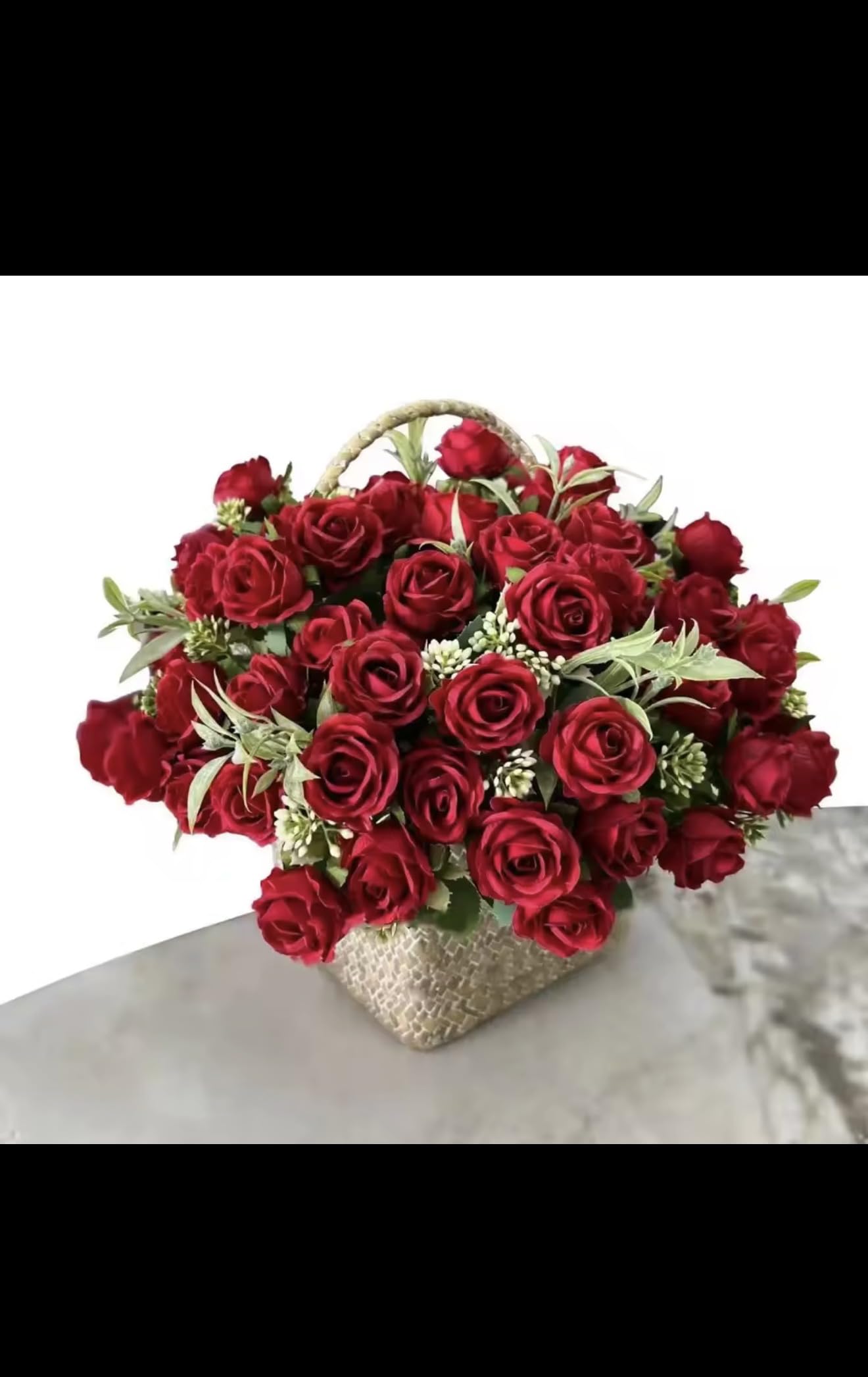 Artificial Rose Bouquet, Red Silk Roses with Green Leaves, 31cm Height, 10 Heads per Bunch, Wedding Home Decoration Fake Flowers