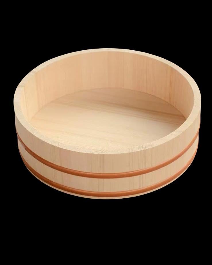 Japanese Wooden Sushi Rice Mixing Tub, Hangiri Sushi Oke Bowl, Round Bibimbap Bucket