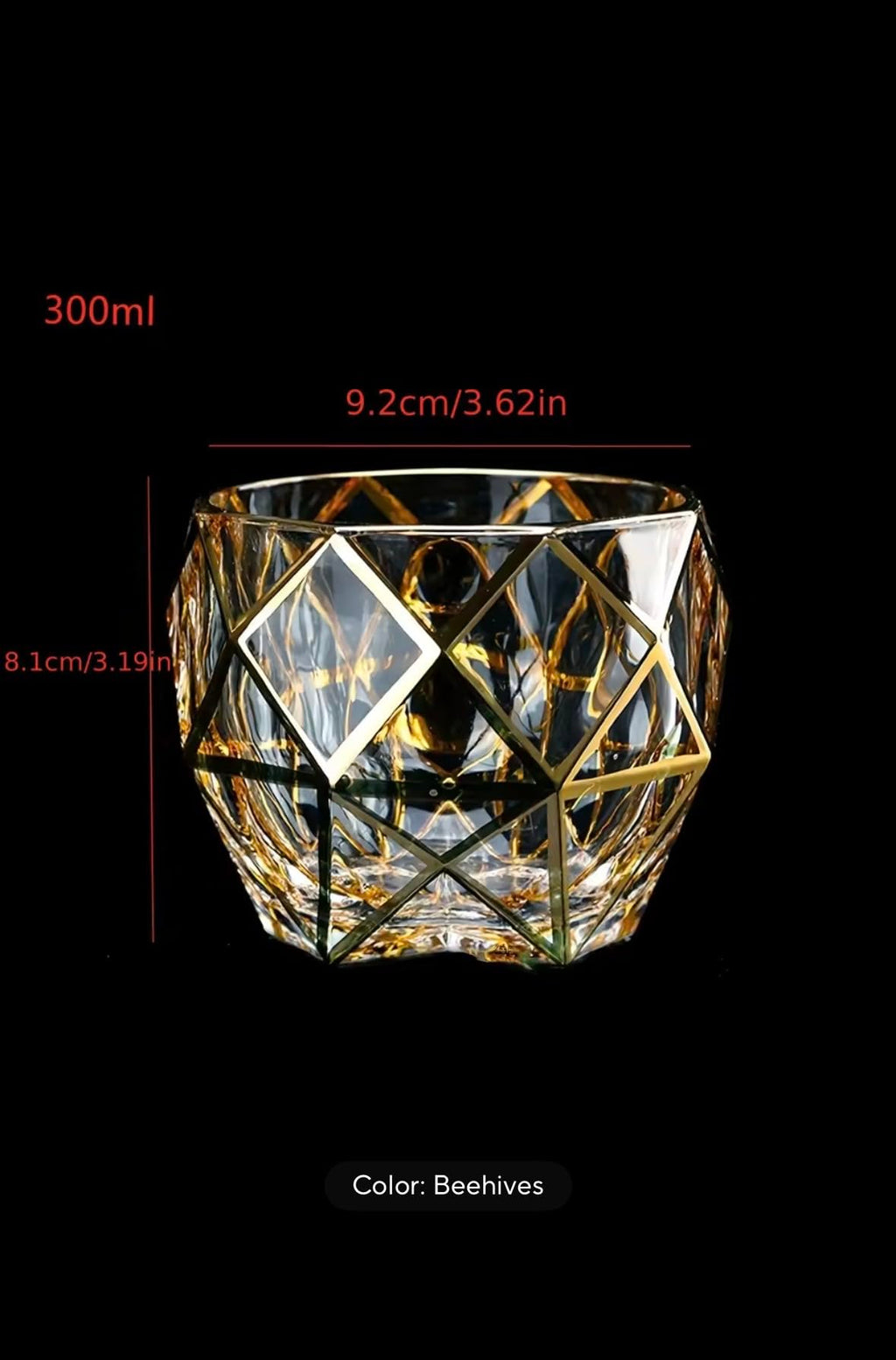Crystal Whiskey Decanter Set with 4 Tumblers, Gold Geometric Line Design, Clear Glass Barware for Whisky, Beer and Cocktails