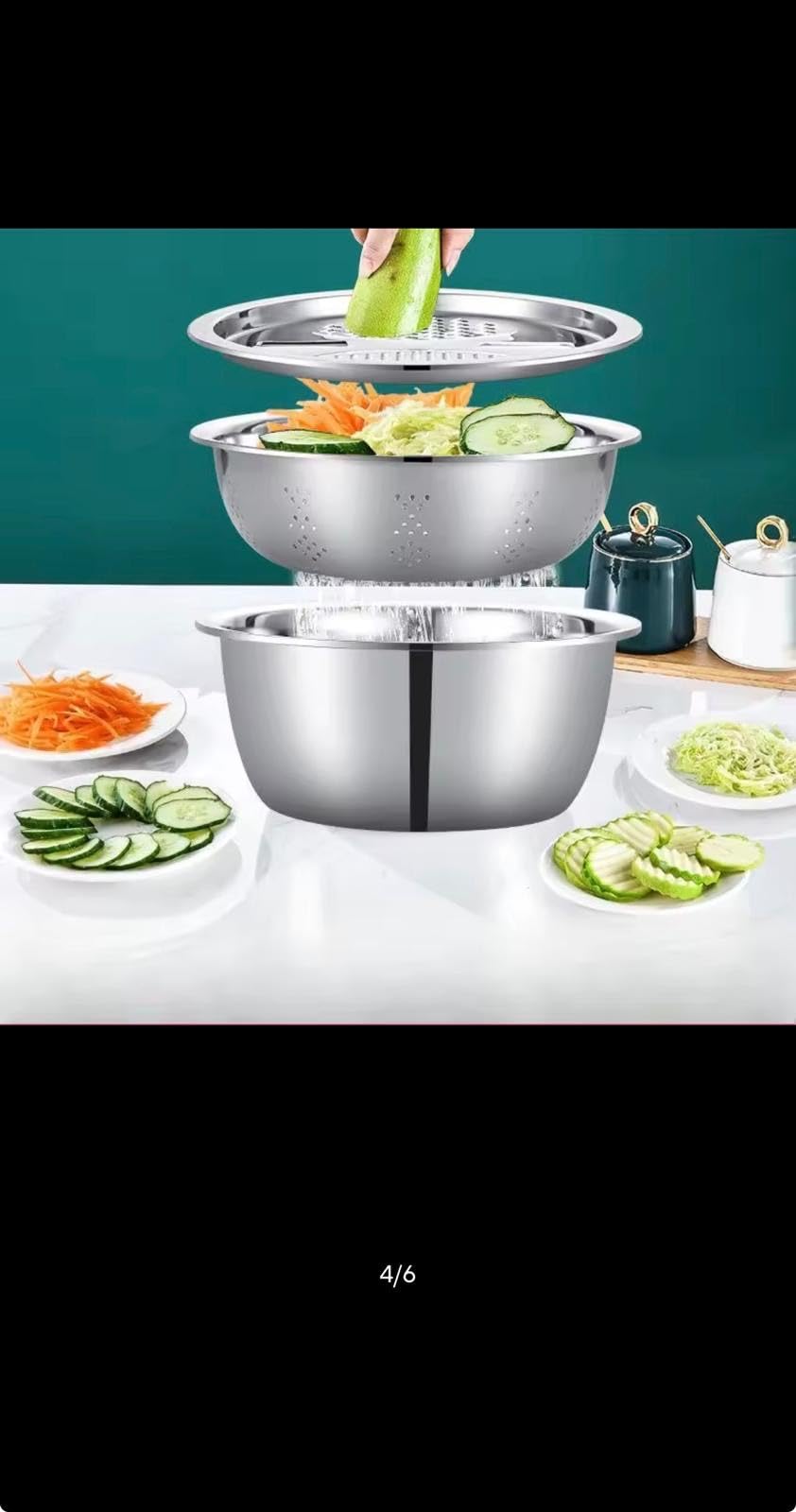 3-Piece Stainless Steel Multifunctional Vegetable Slicer with Drain Basket and Washing Basin Set