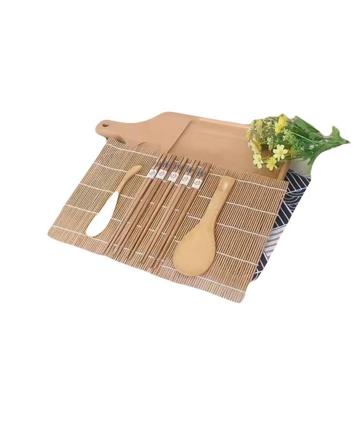 Bamboo Sushi Making Kit, 9-Piece DIY Set with Rolling Mats, Chopsticks, Rice Paddle and Spreader