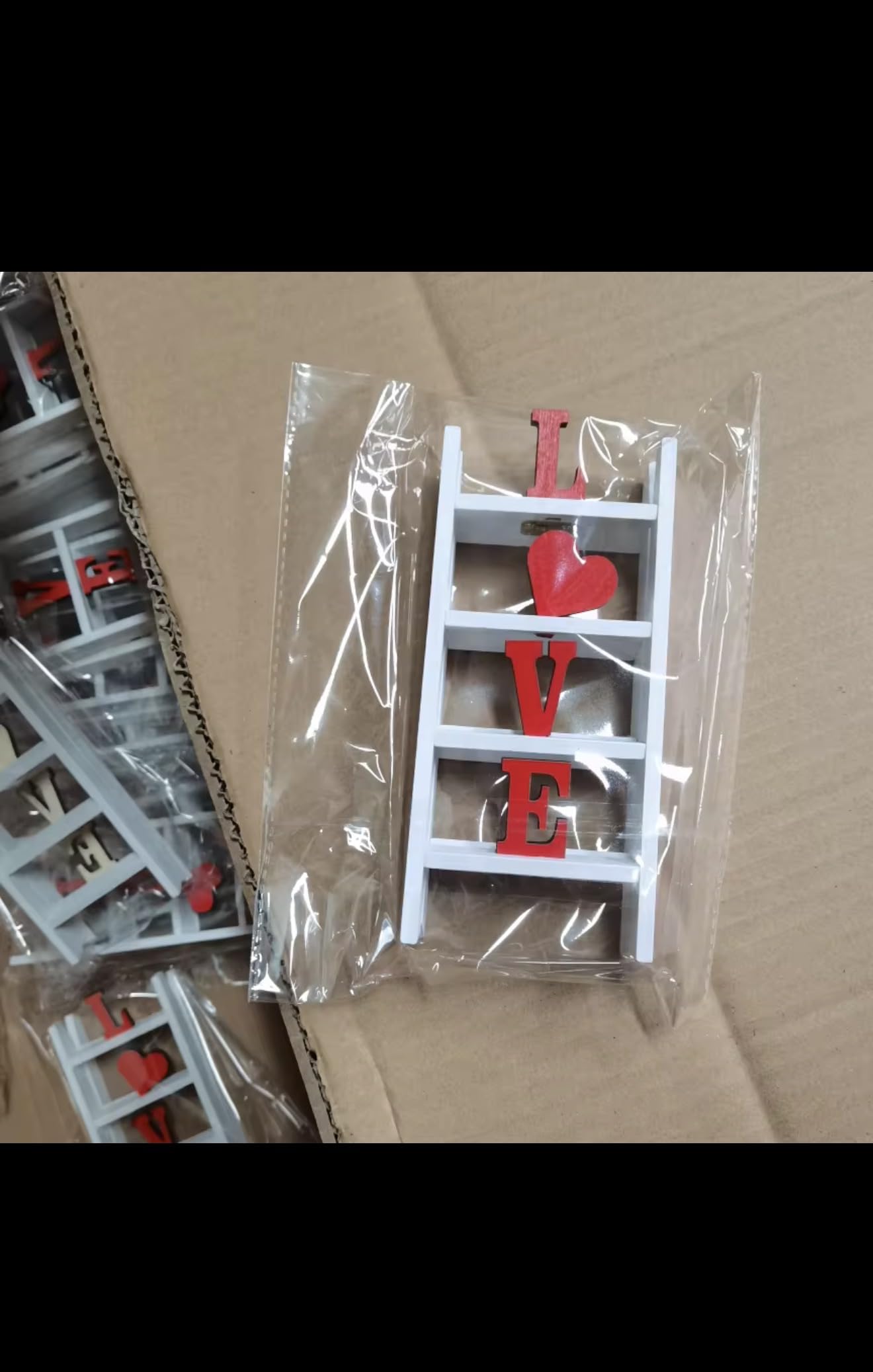 LOVE Ladder Shelf Decor, White and Red, Wooden Standing Sign, Heart Symbol, Romantic Home Accent
