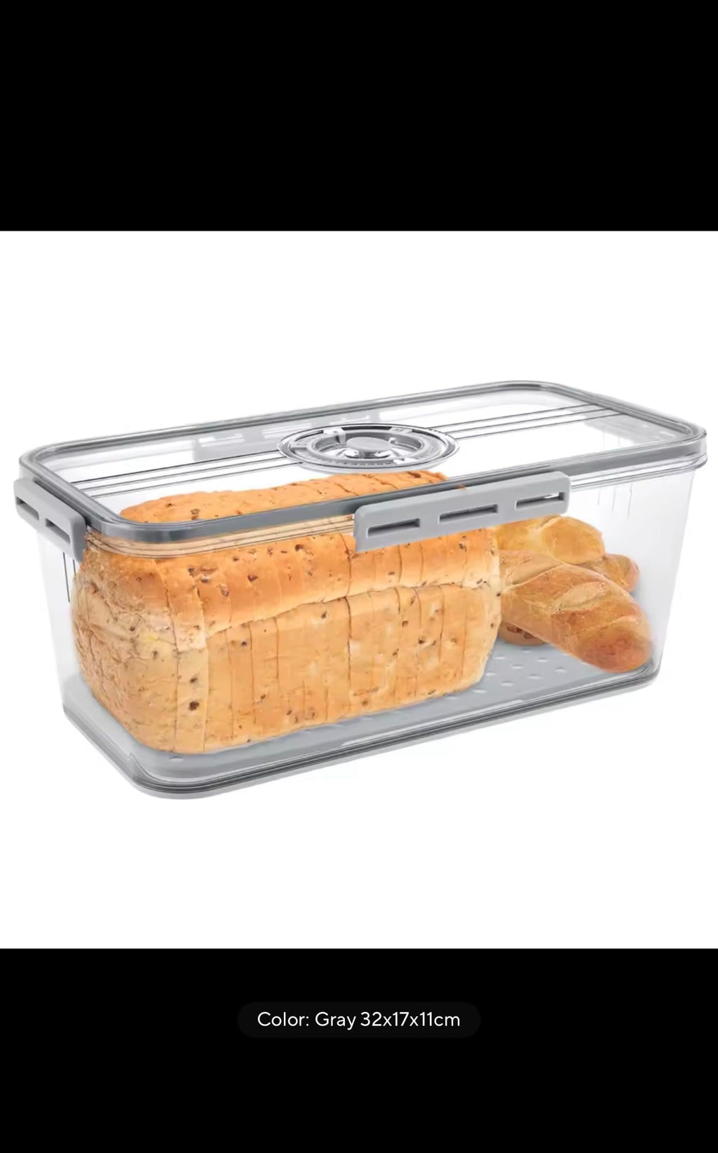 Bread Storage Container with Time Recording Dial, Airtight Bread Box with Drain Board and Air Valve, Clear Kitchen Food Preservation Organizer