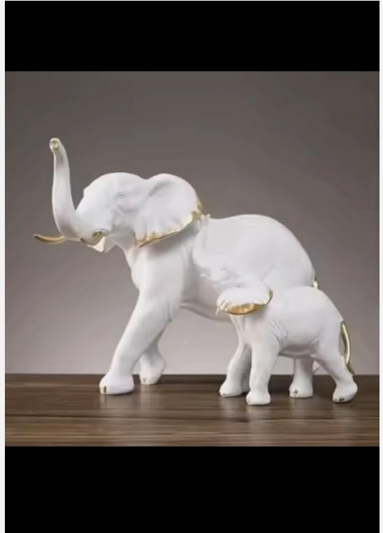 Elegant White and Gold Resin Elephant Family Figurines, Modern Home Decor Sculptures, Decorative Animal Statues Set of 3