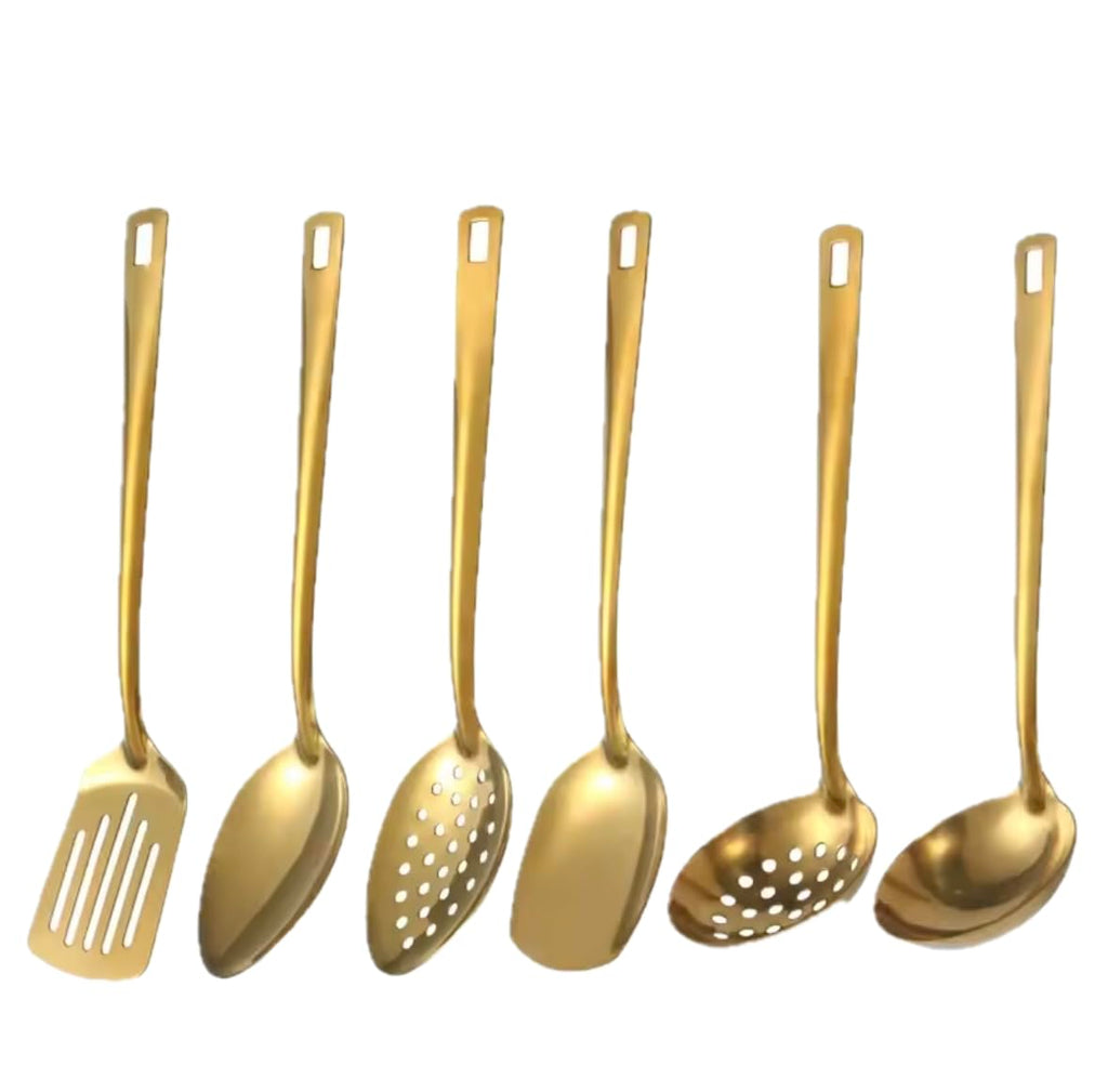 6pcs Stainless Steel Dinnerware Set Home Creative Korean Cutlery Golden Spoon Korean-Style Hot Pot Cutlery Set Kitchenware Set