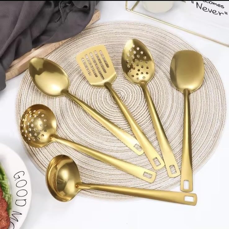 6pcs Stainless Steel Dinnerware Set Home Creative Korean Cutlery Golden Spoon Korean-Style Hot Pot Cutlery Set Kitchenware Set