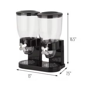 Dual Control Dry Food Cereal Dispenser, Storage Container, Round, 2L, Black and White