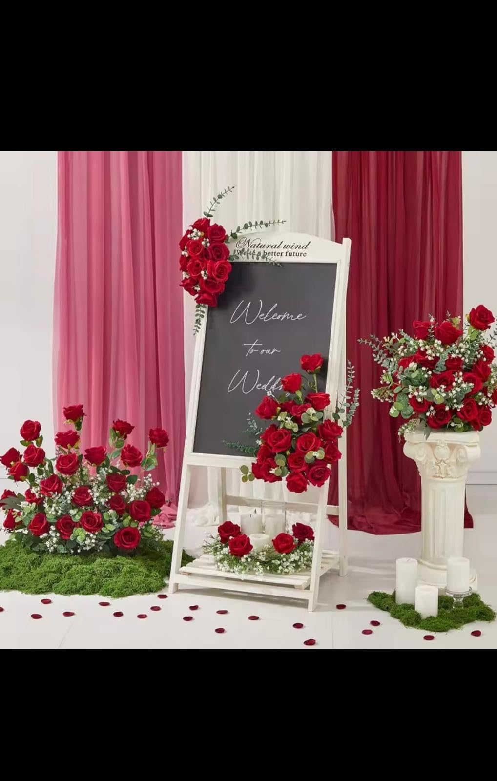 Artificial Red Roses, Realistic Fake Flowers for Wedding Dining Table Home Decoration, 20 Pieces, 51cm Length
