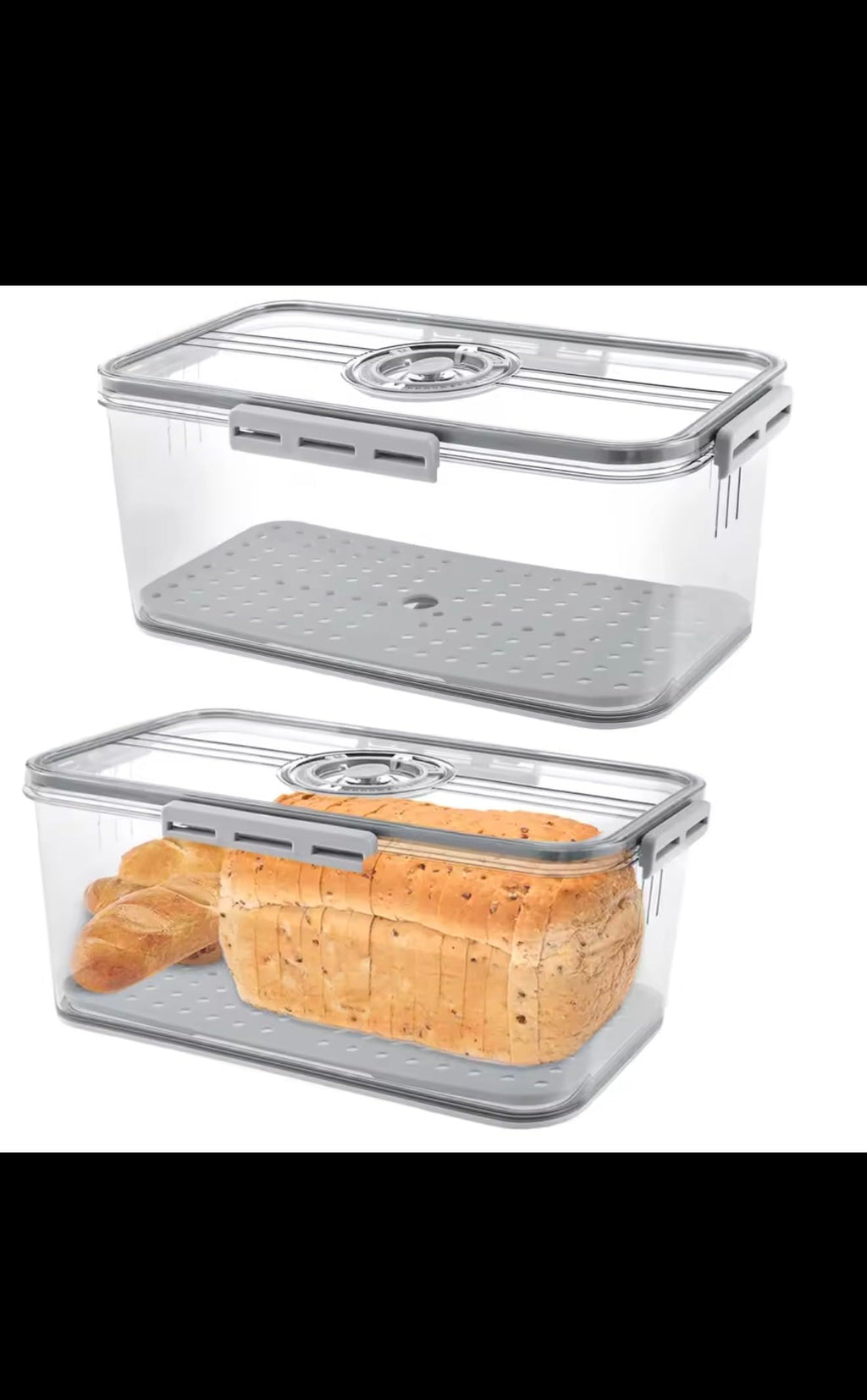 Bread Storage Container with Time Recording Dial, Airtight Bread Box with Drain Board and Air Valve, Clear Kitchen Food Preservation Organizer