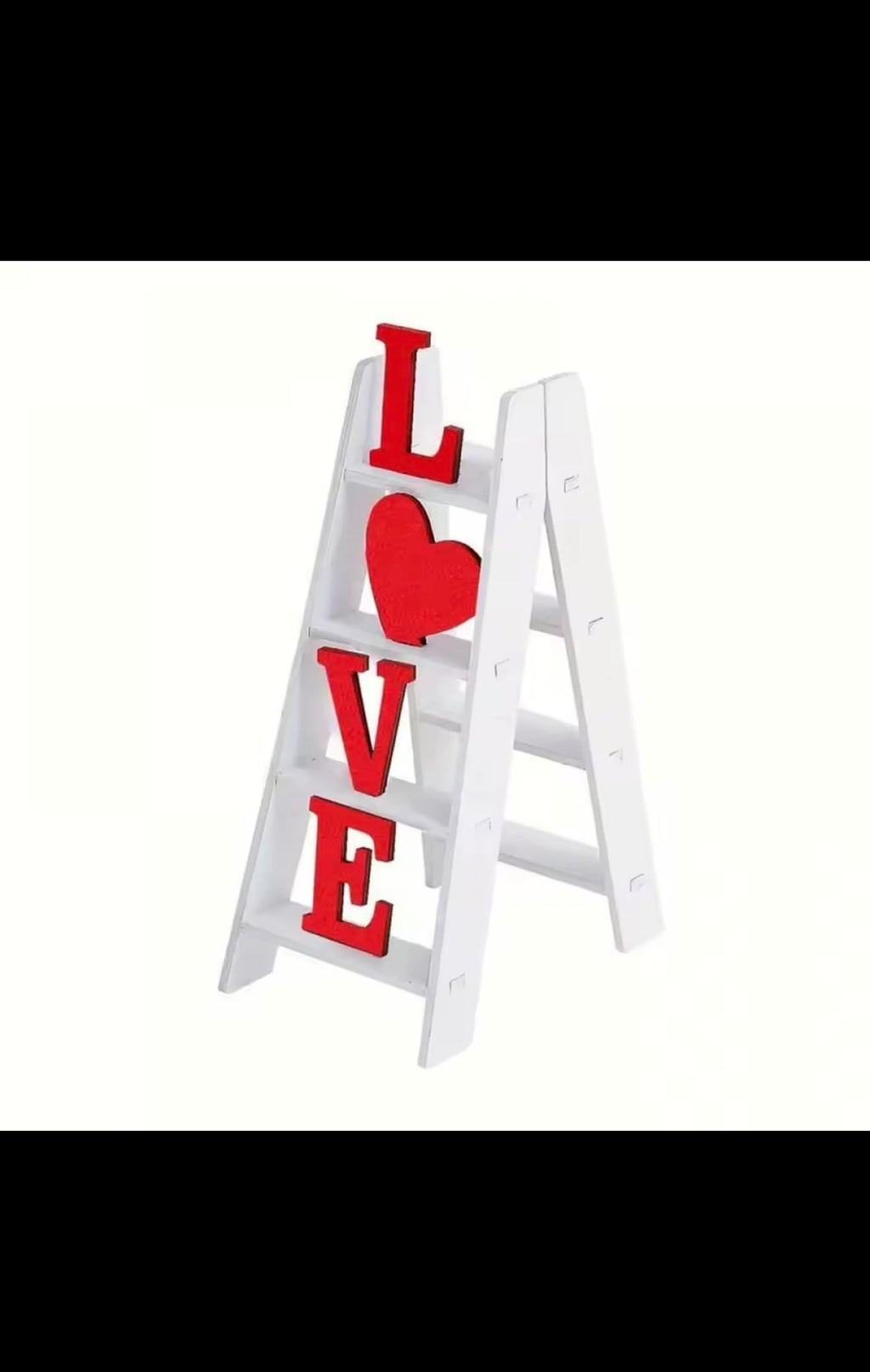LOVE Ladder Shelf Decor, White and Red, Wooden Standing Sign, Heart Symbol, Romantic Home Accent
