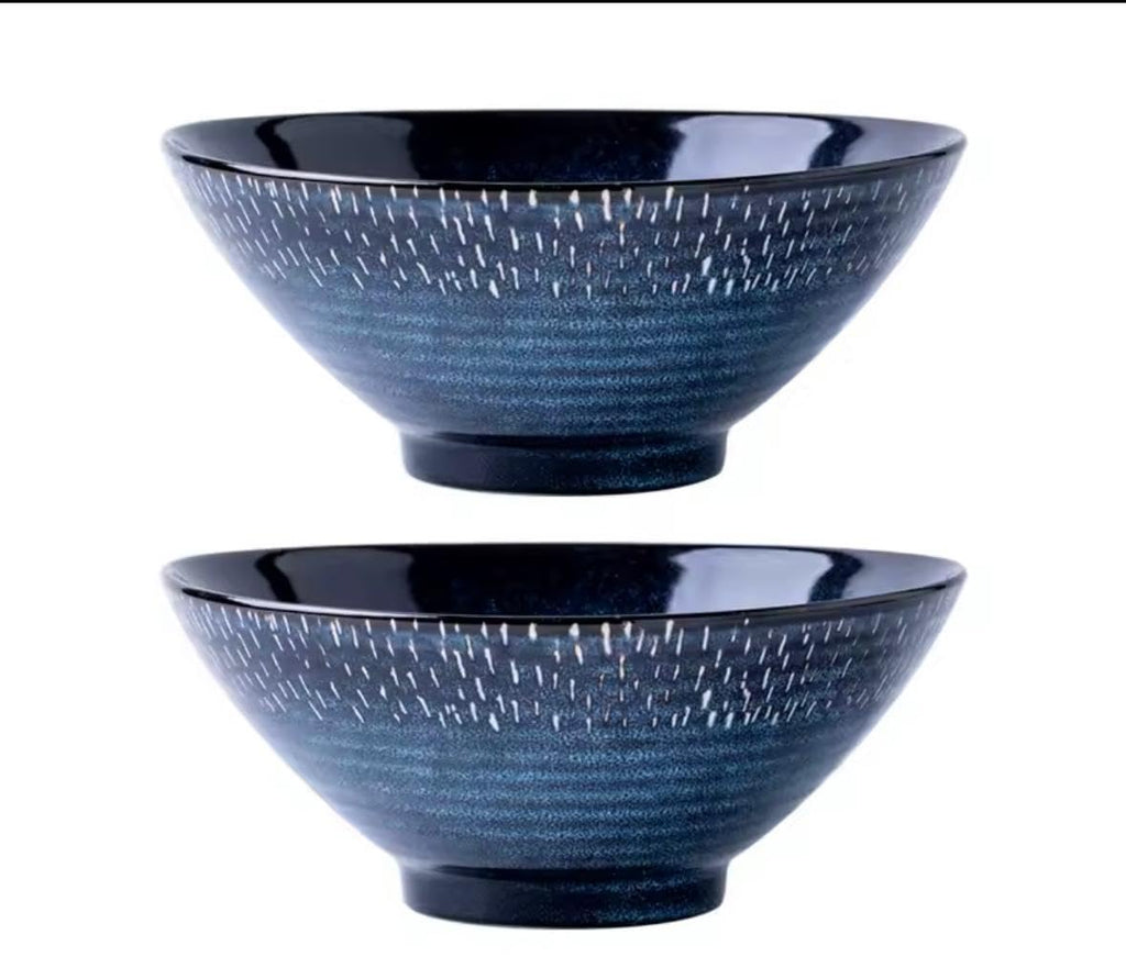 Japanese Kiln Deep Blue Ceramic Ramen Bowl, 20.3 cm Diameter, Speckled Texture, Smooth Glaze, Traditional Japanese Style, Dishwasher Safe, 1000ml Capacity