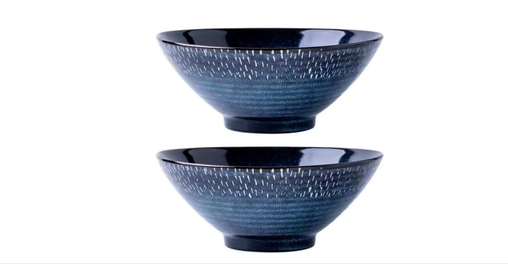 Japanese Kiln Deep Blue Ceramic Ramen Bowl, 20.3 cm Diameter, Speckled Texture, Smooth Glaze, Traditional Japanese Style, Dishwasher Safe, 1000ml Capacity