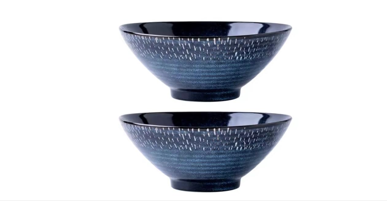 Japanese Kiln Deep Blue Ceramic Ramen Bowl, 20.3 cm Diameter, Speckled Texture, Smooth Glaze, Traditional Japanese Style, Dishwasher Safe, 1000ml Capacity