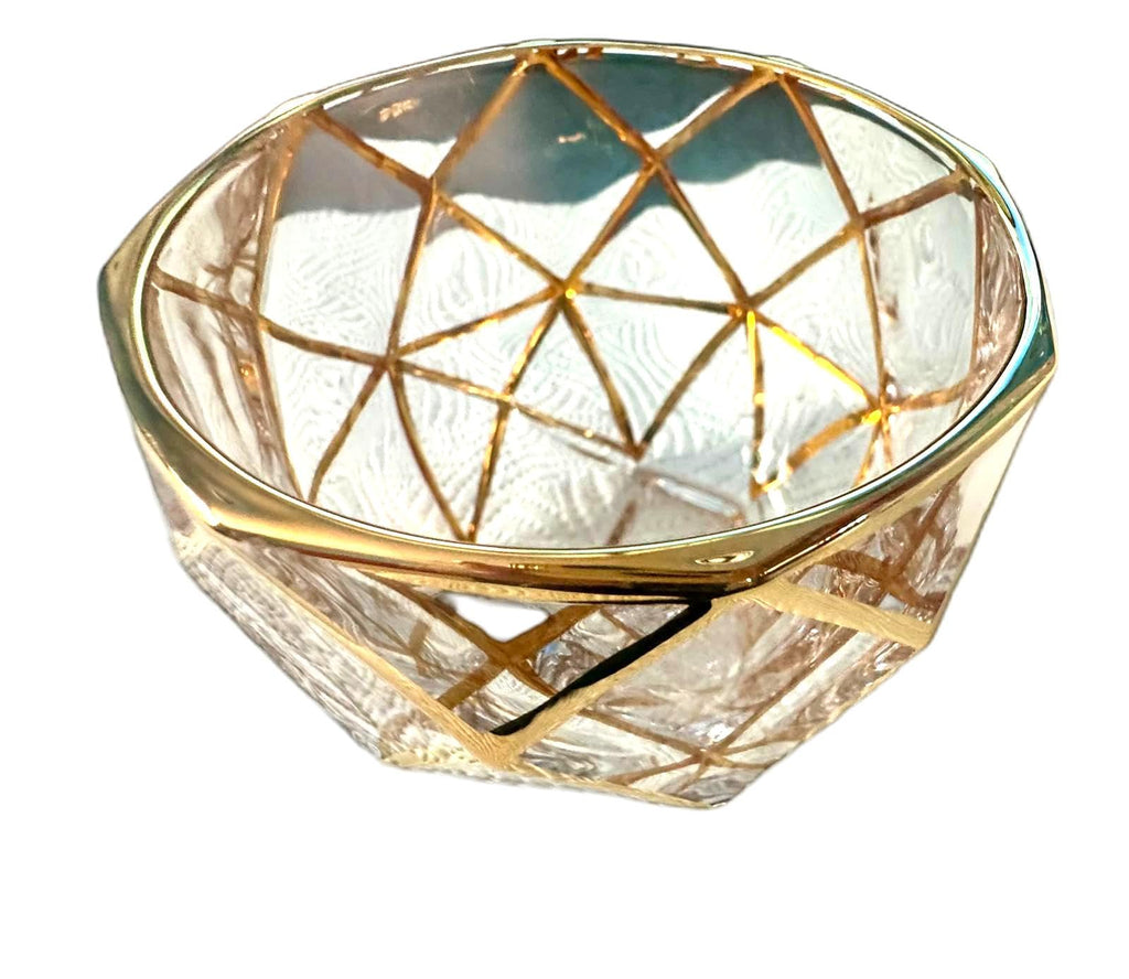 Crystal Whiskey Decanter Set with 4 Tumblers, Gold Geometric Line Design, Clear Glass Barware for Whisky, Beer and Cocktails