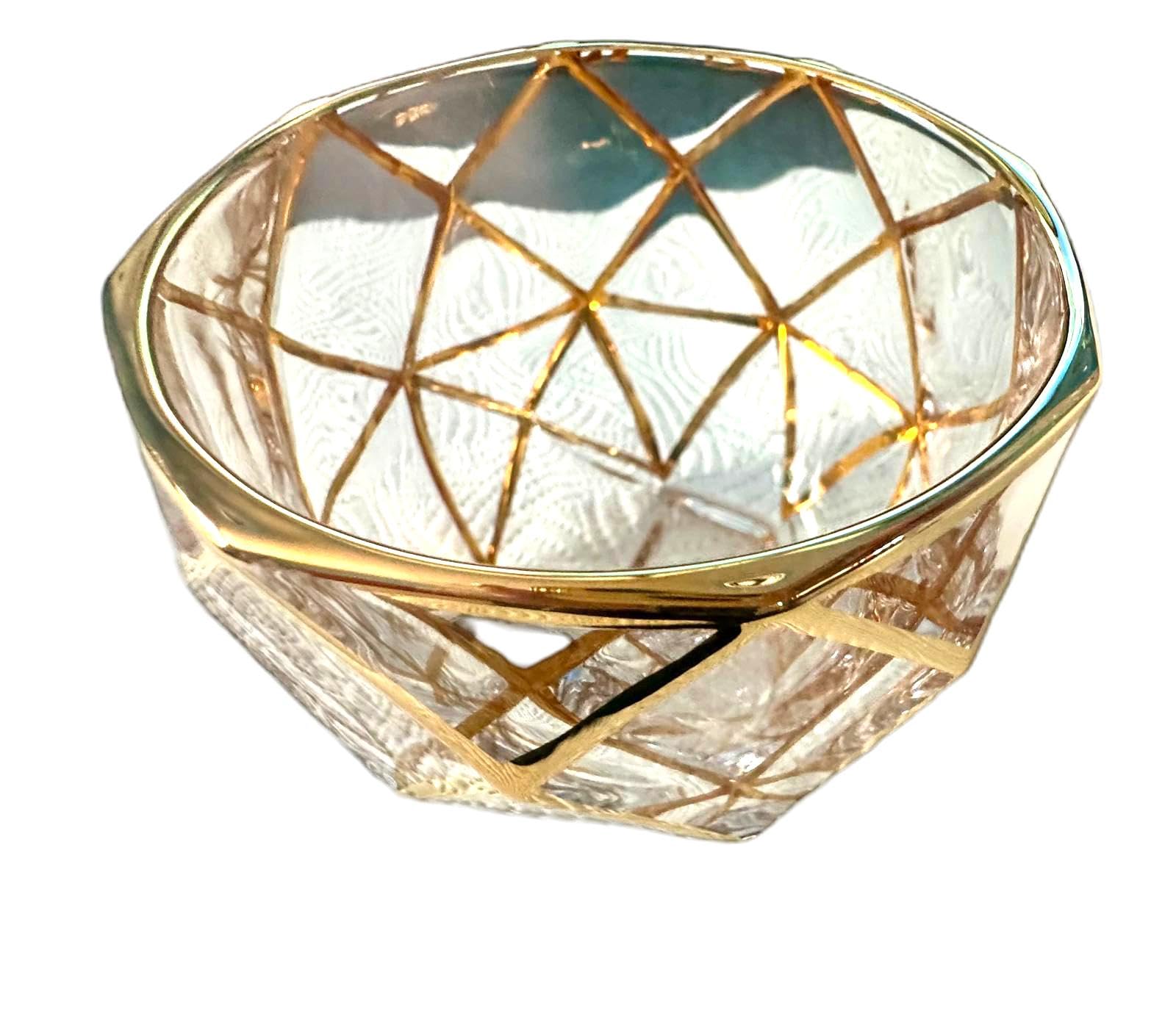Crystal Whiskey Decanter Set with 4 Tumblers, Gold Geometric Line Design, Clear Glass Barware for Whisky, Beer and Cocktails