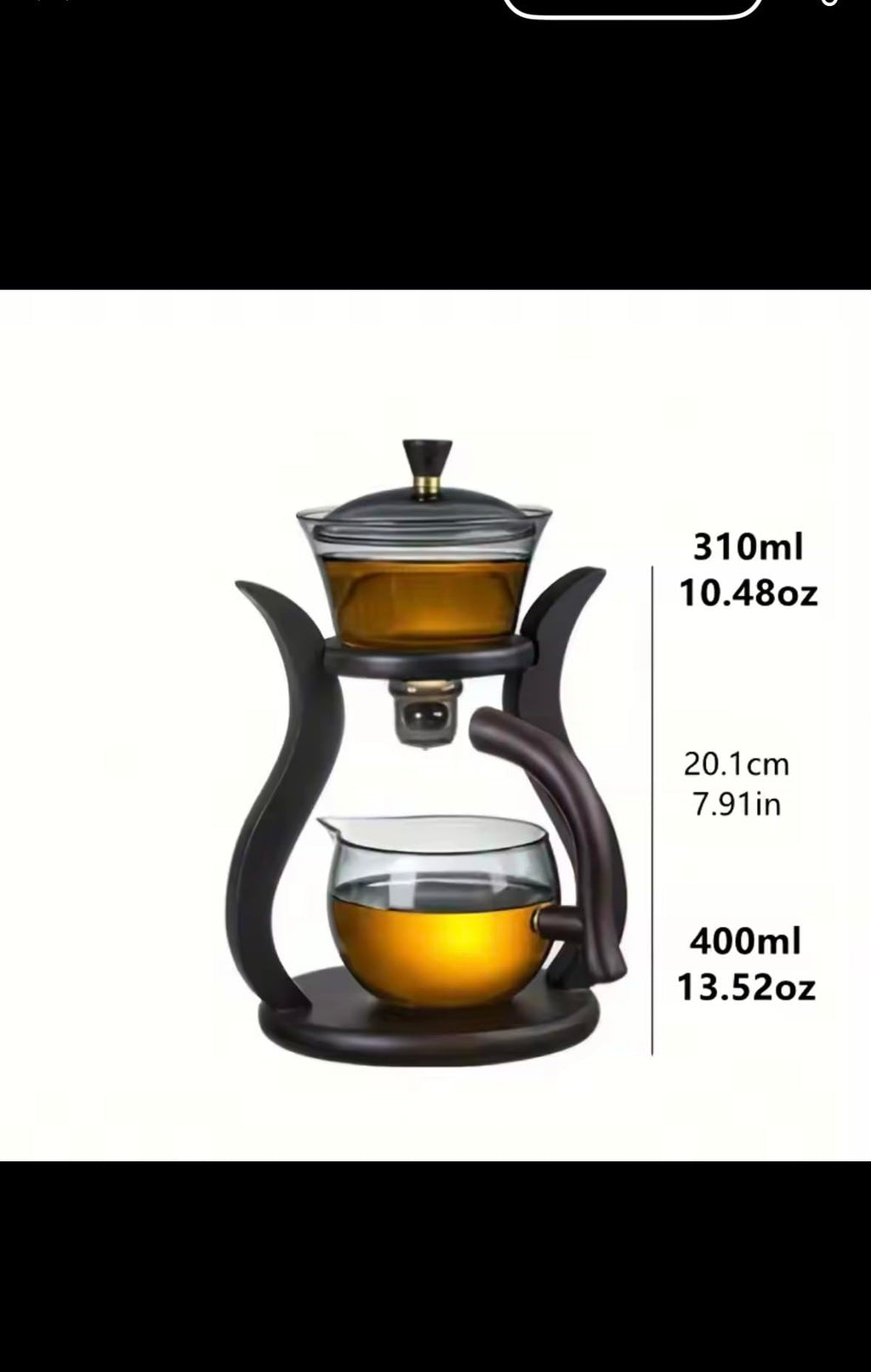 Lazy Kung Fu Premium Glass Tea Set, Semi-Automatic Drip Teapot with 6 Cups, Magnetic Switch, 310ml/400ml Capacity, Black Stand with Glass Infuser