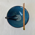 Creative Thread Ceramic Ramen Bowl, Blue Gradient, 8 Inch, Retro Bamboo Hat Style, Large Soup Bowl for Household and Commercial Use