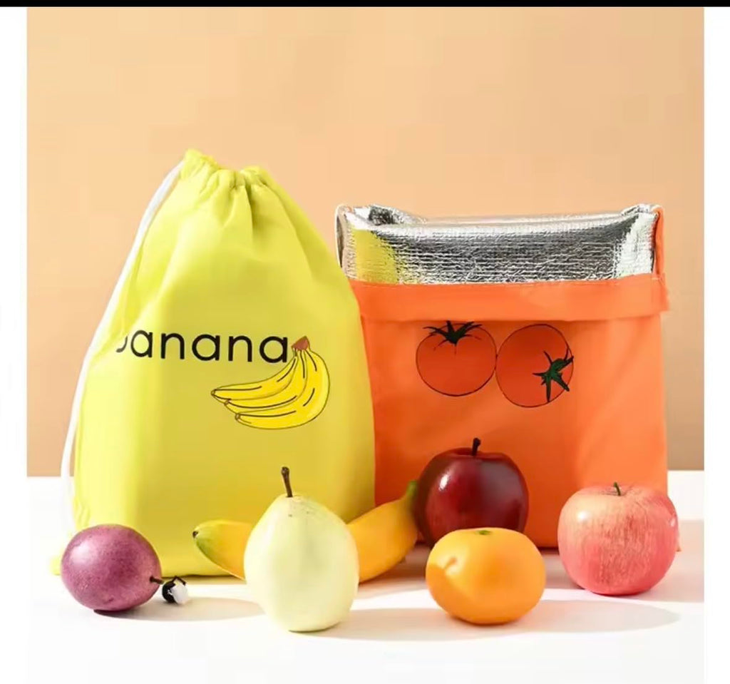 Insulated Fresh-Keeper Reusable Storage Bags for Fruit and Vegetable, Aluminum Foil Lining, Drawstring Closure, 3 Pack