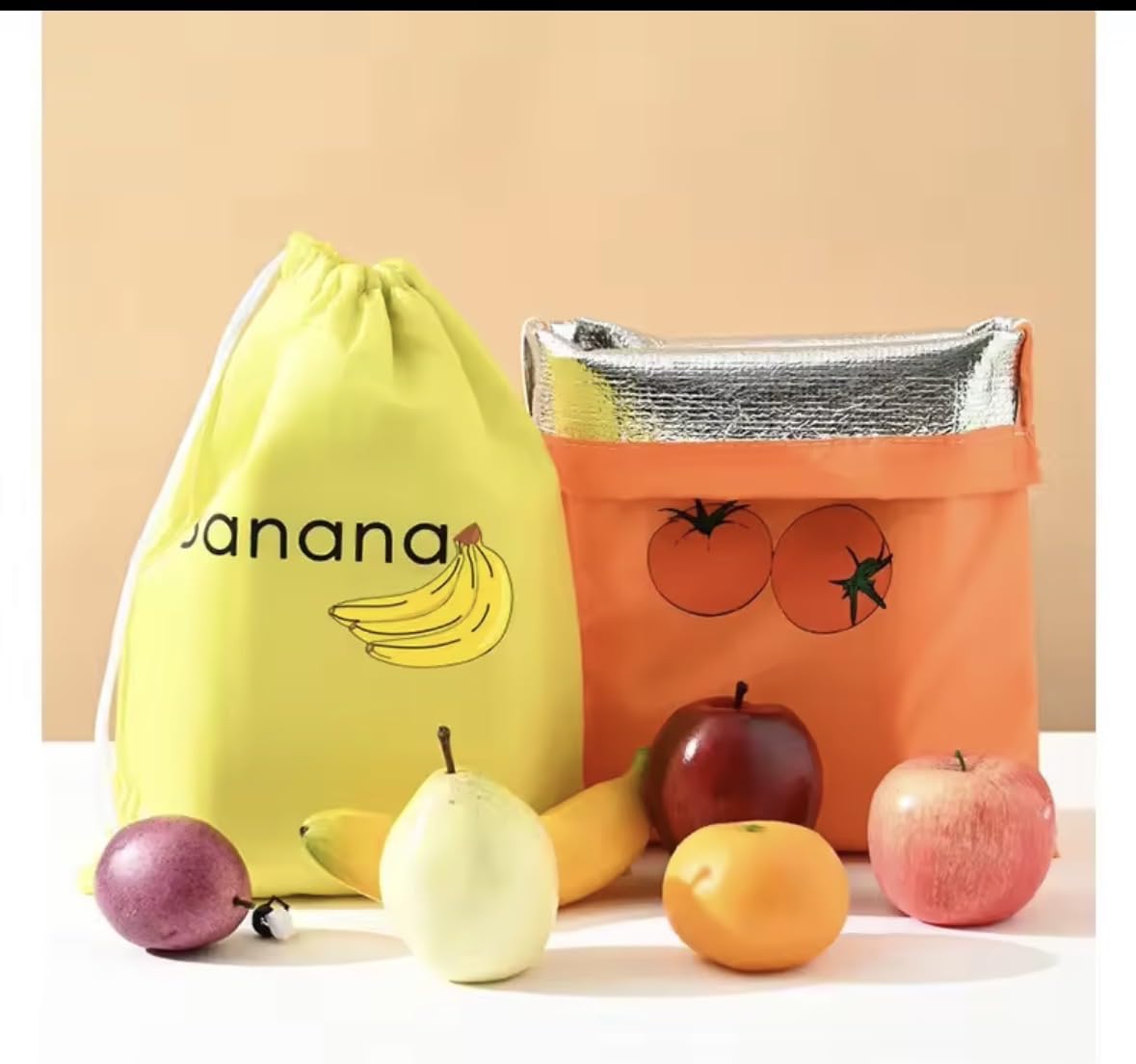 Insulated Fresh-Keeper Reusable Storage Bags for Fruit and Vegetable, Aluminum Foil Lining, Drawstring Closure, 3 Pack