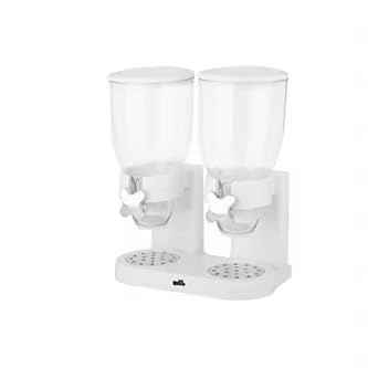 Dual Control Dry Food Cereal Dispenser, Storage Container, Round, 2L, Black and White