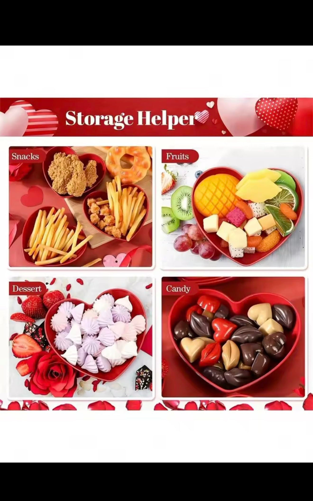 Heart Shaped Dinner Plate Set, Red and Pink, Plastic, 20 Pieces, Fruit Snacks Serving Plates with Storage Box, Party Theme Tableware